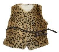 Béžovo-hnedá vzorovaná kožušinová vesta s opaskom Rachel Zoe