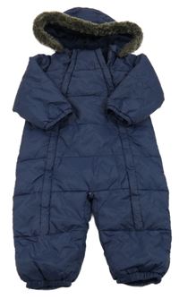 Tmavomodrá šušťáková prešívaná zimná kombinéza s kapucňou John Lewis