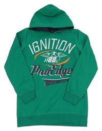 Zelená mikina s nápismi a kapucňou Dognose