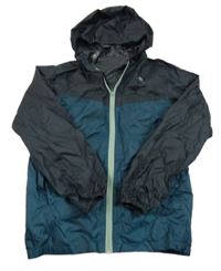 Petrolejovo-černá funkční šusťáková nepromokavá bunda s kapucí Decathlon