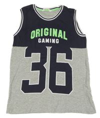 Sivo-tmavomodré tielko s nápisom H&M