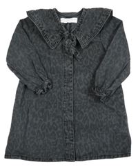 Sivé vzorované rifľové prepínaci šaty s golierom Denim Co.