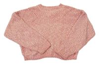 Ružovo-béžový vzorovaný žinylkový crop oversize sveter H&M