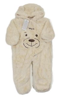 Nové - Béžová kožešinová zateplená kombinéza s medvídkem a kapucí So Cute