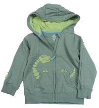 Khaki prepínaci mikina s kostrou dinosaura a kapucňou Mothercare