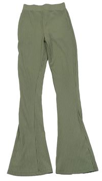 Khaki žebrované flare kalhoy New Look