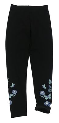 Černé teplákové zateplené legíny s motýlky a kytičkami PRIMARK