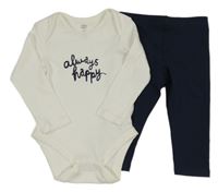 2Set - Bílé body s nápisy + tmavomodré legíny F&F