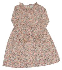 Smetanovo-farebné vzorované šaty s kvetmi a volánikom LEIGH TUCKER