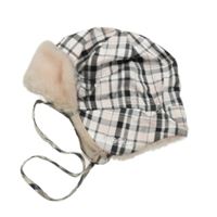 Světlerůžovo-černo-bílá kostkovaná šusťáková beranice s kožešinou zn.