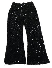 Čierne zamatové flitrové flare nohavice F&F