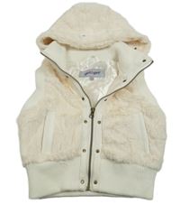 Smotanová kožušinová podšitá vesta s koženkou so cvokmi  a kapucňou girl2girl