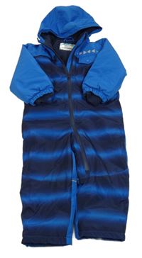 Tmavomodro-modrá batikovaná šušťáková zimná kombinéza s kapucňou lupilu