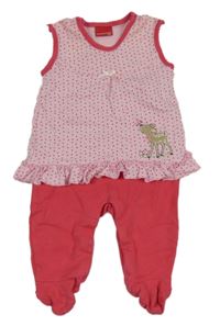 Jahodové dupačky s růžovou tunikou so srnkou a bodkami a volánikom SALT and PEPPER