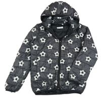 Tmavosivá melírovaná prešívaná šušťáková zateplená bunda s loptami a odopínacíá kapucňou H&M