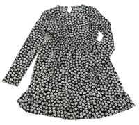 Černo-bílé květované mačkané šaty PRIMARK