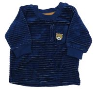 Tmavomodrá rebrovaná zamatová mikina s vreckom s medvedíkom Ergee