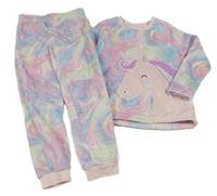 Farebné batikované plyšové pyžama s jednorožcom Nutmeg