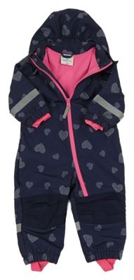 Tmavomodrá softshellová kombinéza se srdíčky a kapucí Topomini