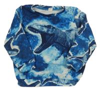 Modro-bielo-tmavomodrá batikovaná vzorovaná mikina s dinosaurom SHEIN