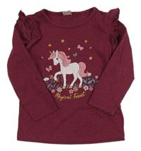 Vínové melírované tričko s jednorožcom a volánikmi Kiki&Koko