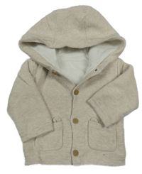 Světlebéžový melírovaný propínací zateplený svetr s kapucí little mutmeg