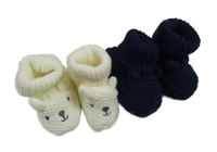 2x - Pletené bačkory - Smetanové s čumáčkem, tmavomodré s oušky C&A vel. 15-17 