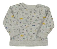 Svetlosivá melírovaná mikina s dopravními prostředky miniclub