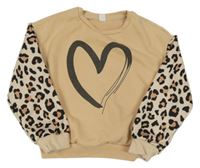 Béžovo-svetlobéžová mikina so srdiečkom a vzorom SHEIN