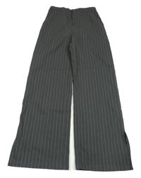 Tmavošedé pruhované straight high waist slavnostní kalhoty H&M