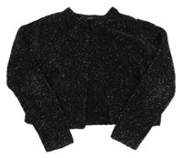 Černo-stříbrné melírované žinylkové propínací svetrové bolérko George