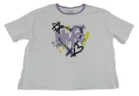 Bílo-fialové crop tričko s písmenky a srdíčky PRIMARK