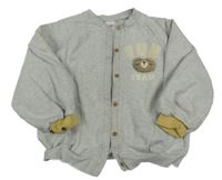 Šedo-béžová melírovaná propínací mikina s 3D medvídkem a nápisy Next