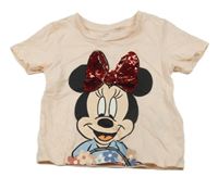Světlebroskvové tričko s Minnie s překlápěcími flitre C&A