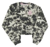 Tmavošedo-bílá batikovaná crop mikina s květem PRIMARK