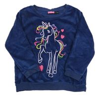 Tmavomodrá plyšová mikina s jednorožcom lupilu