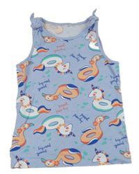 Svetlomodrý melírovaný top s kruhy-jednorožci/plameňáky
