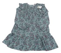 Nové - břidlicové vzorované šaty s kvietkami a volánikmi PRIMARK