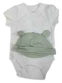 2Set - Bílé zavinovací body PRIMARK + světlekhaki žebrovaná čepice s oušky F&F