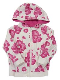 Bielo-tmavoružová kvetovaná prepínaci mikina s volániky s madeirou a kapucňou so cute