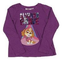 Purpurové triko s PAW PATROL - Skye a překlápěcími flitry nickelodeon