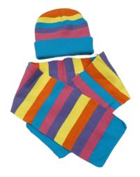 2set - Barevně pruhovaná čepice + šála 