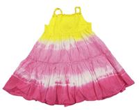 Ružovo-bielo-žlté batikované šaty