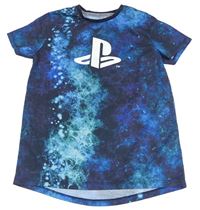 Čierno-zeleno-modré vzorované tričko s logem PlayStation Primark
