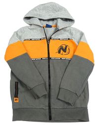 Šedo-oranžovo-tmavošedá propínací mikna s logem Nerf a kapucňou F&F