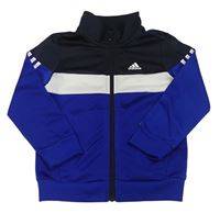 Safírovo-tmavomodro-bílá sportovní propínací mikina s logem Adidas