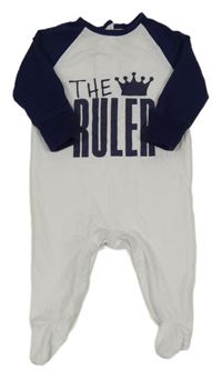 Bielo-tmavomodrý overal s nápisom a korunou Matalan