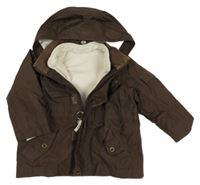 3v1 - Hnědá šusťáková celoroční funkční bunda s kapucí + béžová fleecová mikina Quechua