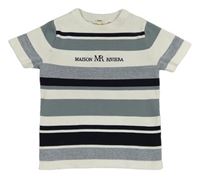 Bielo-sivo-tmavomodré pruhované pletené tričko s nápisom River Island