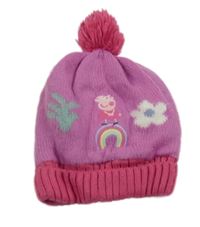 Tmavorůžová pletená čepice s Peppou a bambulí M&S